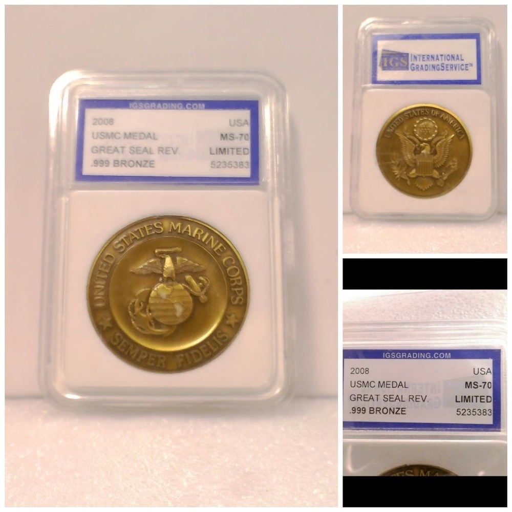USMC Bronze Medal IGS Graded MS70 Limited Edition Great Seal Reverse